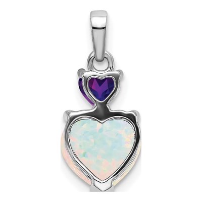 14K White Gold Lab-Created Opal & Amethyst Heart Pendant – view 3