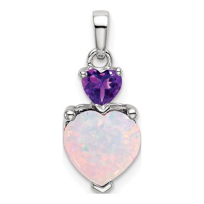 14K White Gold Lab-Created Opal & Amethyst Heart Pendant