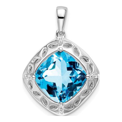Sterling Silver Swiss Blue Topaz & Diamond Pendant