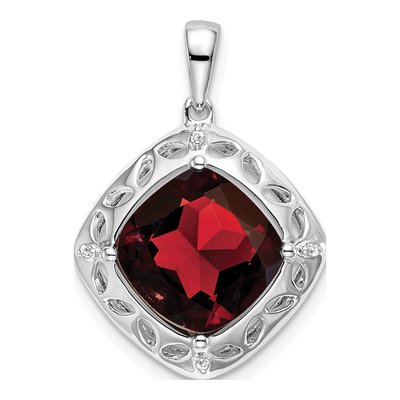 Sterling Silver Garnet & Diamond Pendant