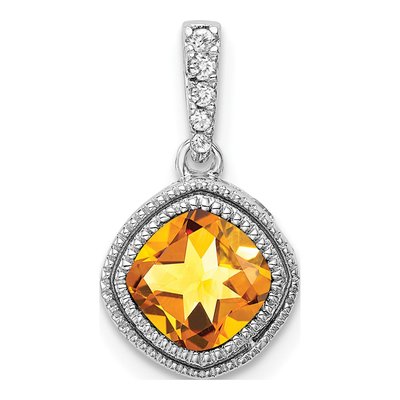 10K White Gold 1/5 ct tw Citrine & Diamond Cushion Pendant