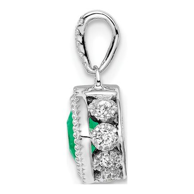 14K White Gold 1/8 ct tw Emerald & Diamond Cushion Pendant – view 2