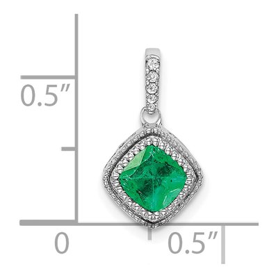 14K White Gold 1/8 ct tw Emerald & Diamond Cushion Pendant – view 3