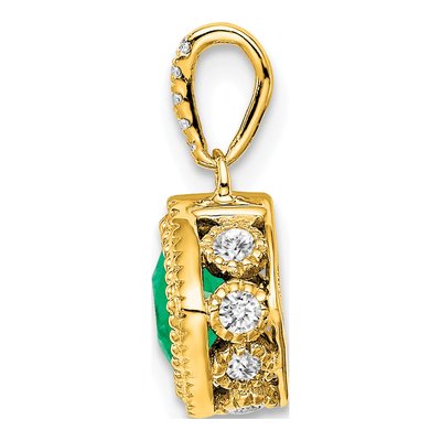 14K Yellow Gold 1/8 ct tw Emerald & Diamond Cushion Pendant – view 2