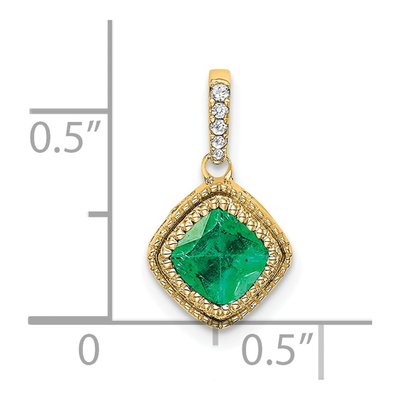 14K Yellow Gold 1/8 ct tw Emerald & Diamond Cushion Pendant – view 3