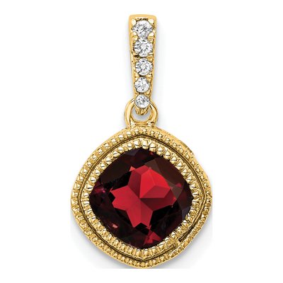 14K Yellow Gold 0.21 ct tw Garnet & Diamond Cushion Pendant