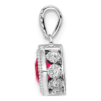 14K White Gold 1/8 ct tw Ruby & Diamond Cushion Pendant – view 3