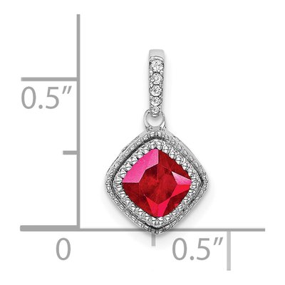 14K White Gold 1/8 ct tw Ruby & Diamond Cushion Pendant – view 4