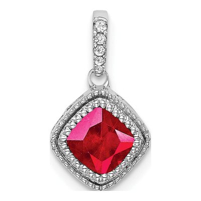 14K White Gold 1/8 ct tw Ruby & Diamond Cushion Pendant