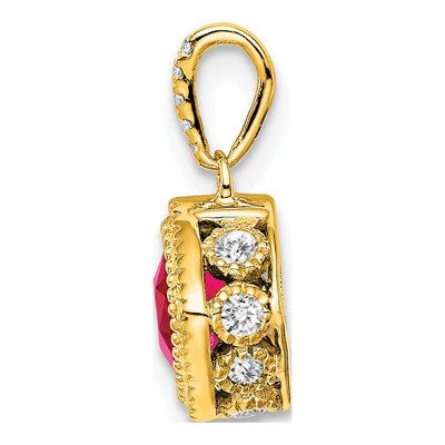 14K Yellow Gold 1/8 ct tw Ruby & Diamond Cushion Pendant – view 2