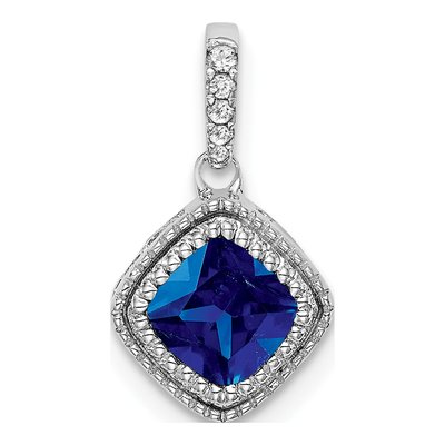 14K White Gold 1/8 ct tw Sapphire & Diamond Cushion Pendant
