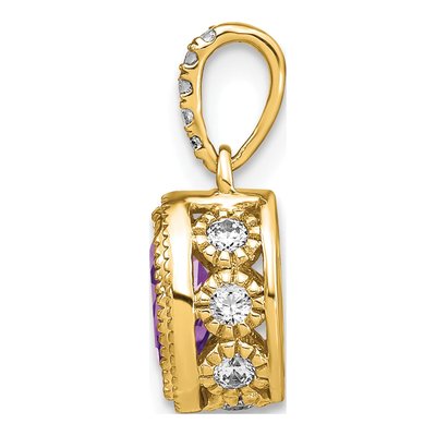 14K Yellow Gold Oval Amethyst & Diamond Pendant – view 2