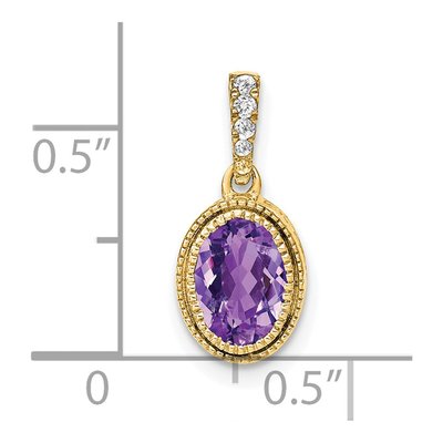 14K Yellow Gold Oval Amethyst & Diamond Pendant – view 3