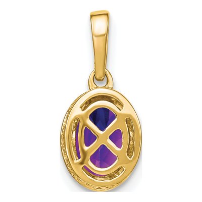 14K Yellow Gold Oval Amethyst & Diamond Pendant – view 4