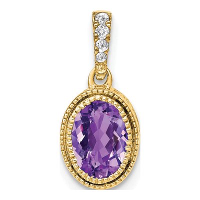 14K Yellow Gold 1/6 ct tw Amethyst & Diamond Oval Pendant