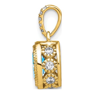14K Yellow Gold 1/6 ct tw Swiss Blue Topaz & Diamond Oval Pendant – view 2