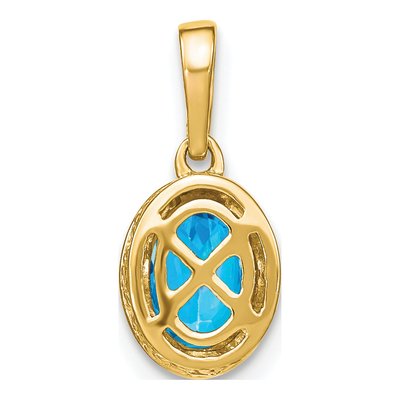 14K Yellow Gold 1/6 ct tw Swiss Blue Topaz & Diamond Oval Pendant – view 3