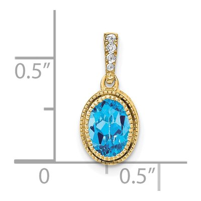 14K Yellow Gold 1/6 ct tw Swiss Blue Topaz & Diamond Oval Pendant – view 4