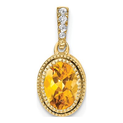 14K Yellow Gold 1/6 ct tw Citrine & Diamond Oval Pendant