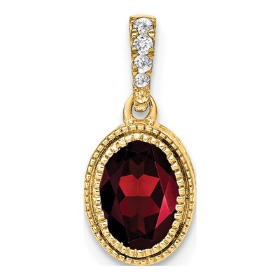 14K Yellow Gold 1/6 ct tw Garnet & Diamond Oval Pendant