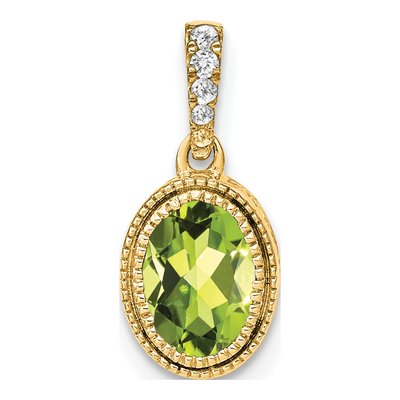 14K Yellow Gold 1/6 ct tw Peridot & Diamond Oval Pendant