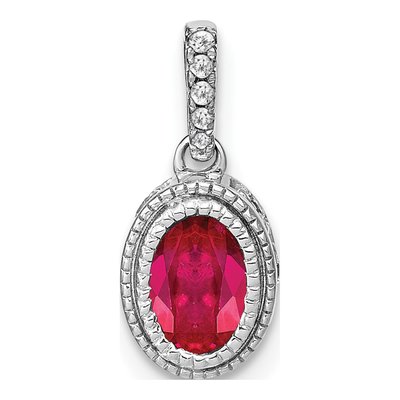 14K White Gold 1/10 ct tw Ruby & Diamond Oval Pendant