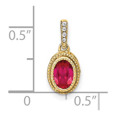 14K Yellow Gold 1/10 ct tw Ruby & Diamond Oval Pendant – view 5