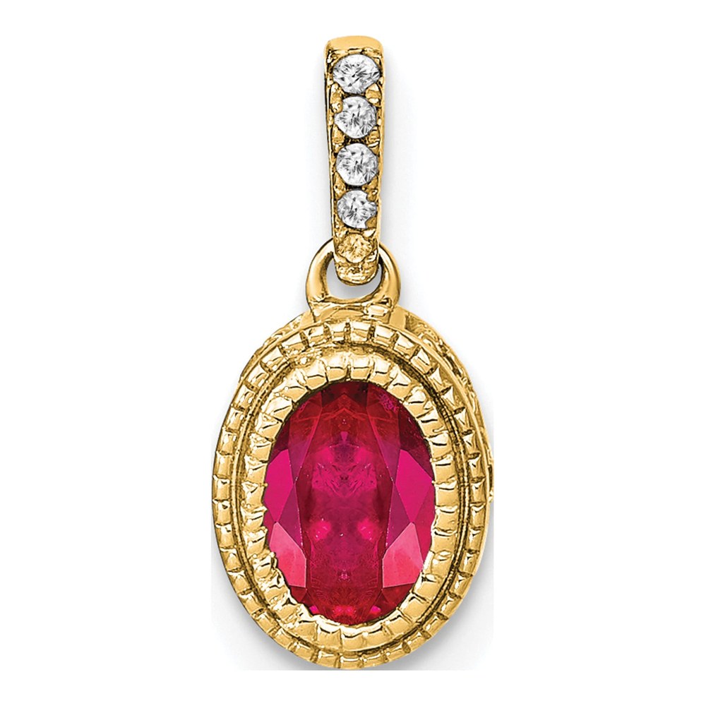 14K Yellow Gold 1/10 ct tw Ruby & Diamond Oval Pendant