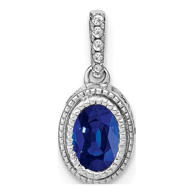 14K White Gold 1/10 ct tw Sapphire & Diamond Oval Pendant
