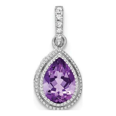 14K White Gold 0.3 ct tw Amethyst & Diamond Pear Pendant