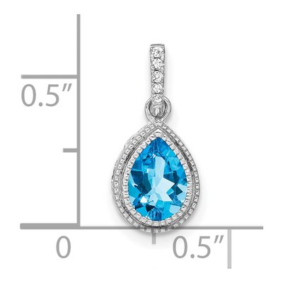 14K White Gold 0.3 ct tw Swiss Blue Topaz & Diamond Pear Pendant – view 4