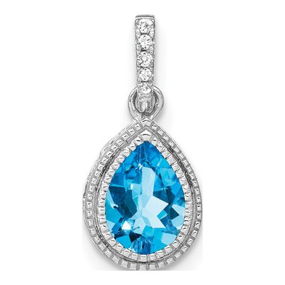 14K White Gold 0.3 ct tw Swiss Blue Topaz & Diamond Pear Pendant