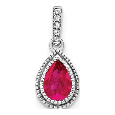 14K White Gold 1/6 ct tw Ruby & Diamond Pear Pendant