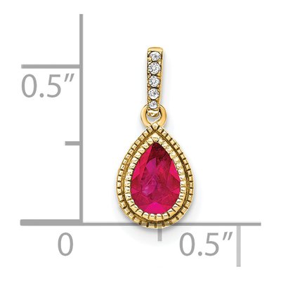 14K Yellow Gold 1/6 ct tw Ruby & Diamond Pear Pendant – view 3