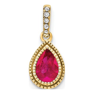 14K Yellow Gold 1/6 ct tw Ruby & Diamond Pear Pendant