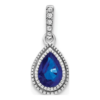 14K White Gold 1/6 ct tw Sapphire & Diamond Pear Pendant