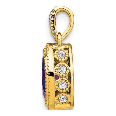 14K Yellow Gold 1/8 ct tw Amethyst & Diamond Marquise Pendant – view 2