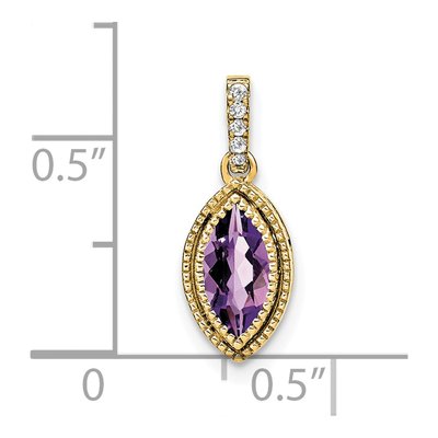 14K Yellow Gold 1/8 ct tw Amethyst & Diamond Marquise Pendant – view 4