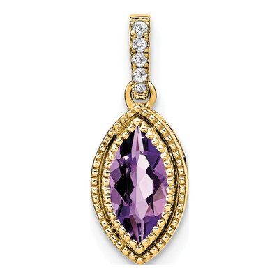 14K Yellow Gold 1/8 ct tw Amethyst & Diamond Marquise Pendant