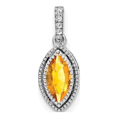 14K White Gold 1/8 ct tw Citrine & Diamond Marquise Pendant