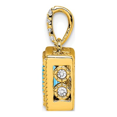 14K Yellow Gold 1/8 ct tw Swiss Blue Topaz & Diamond Square Pendant – view 2