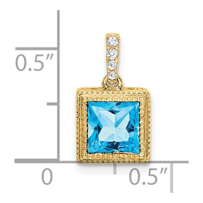14K Yellow Gold 1/8 ct tw Swiss Blue Topaz & Diamond Square Pendant – view 3