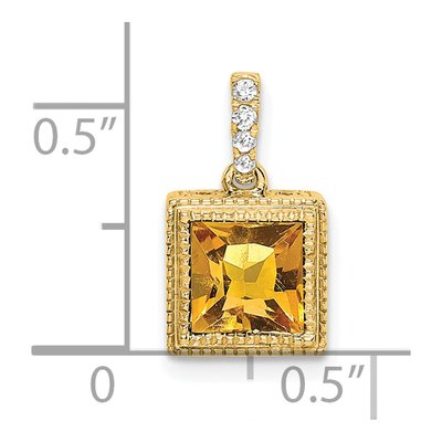 14K Yellow Gold 1/8 ct tw Citrine & Diamond Square Pendant – view 3