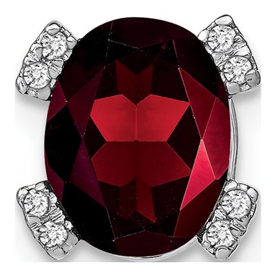 14K White Gold Garnet & Diamond Oval Slide Pendant