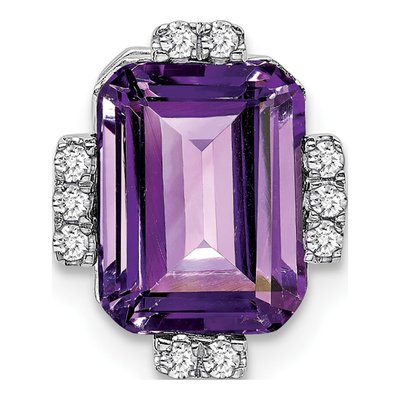 14K White Gold 1/20 ct tw Amethyst & Diamond Vintage Slide Pendant