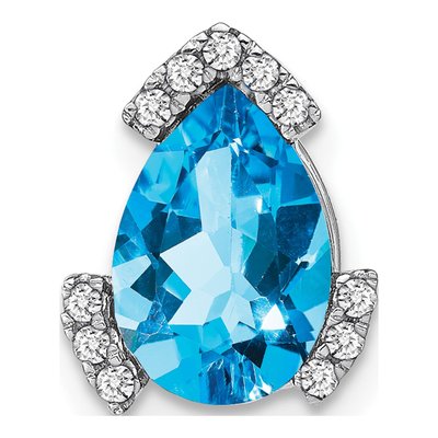 14K White Gold 0.09 ct tw Swiss Blue Topaz & Diamond Pear Slide Pendant
