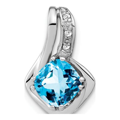14K White Gold Swiss Blue Topaz & Diamond Slide Pendant