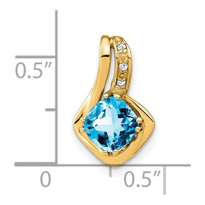 14K Yellow Gold Swiss Blue Topaz & Diamond Cushion Slide Pendant – view 2