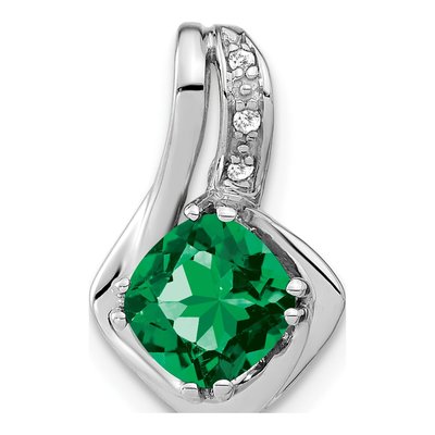 14K White Gold Lab-Created Emerald & Diamond Slide Pendant