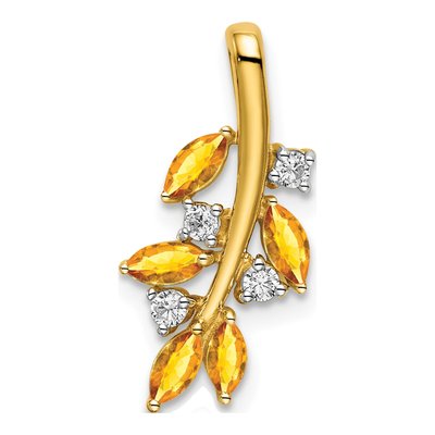 14K Yellow Gold 1/15 ct tw Citrine & Diamond Leaves Slide Pendant